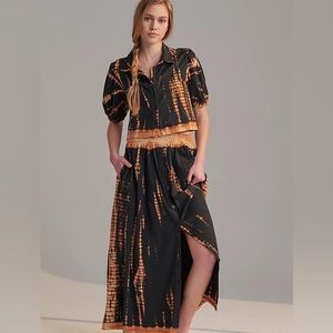 Anthropologie black and tan tie dye maxi skirt